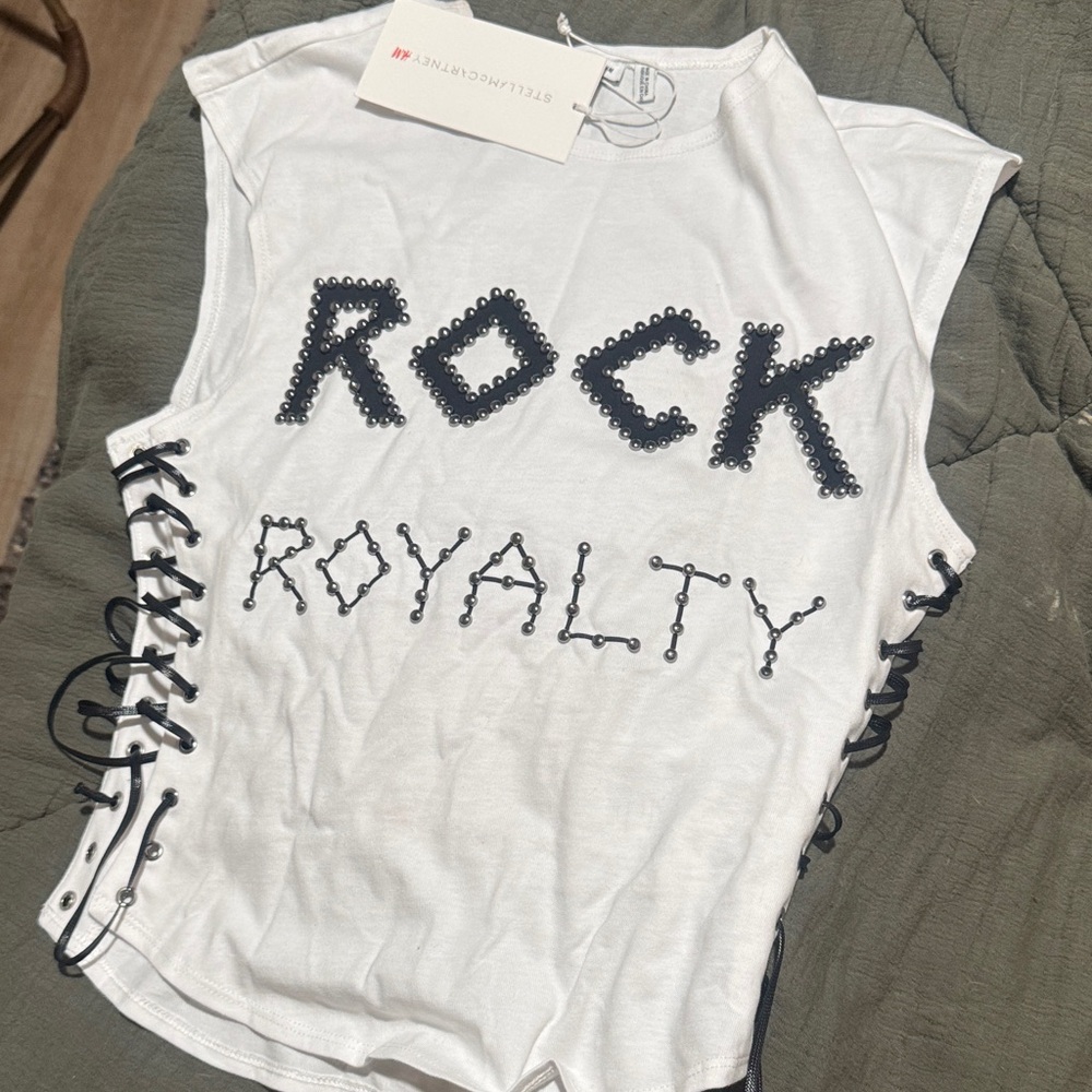 Stella McCartney X H&M White 'Rock Royalty' Lace-Up Muscle Tee